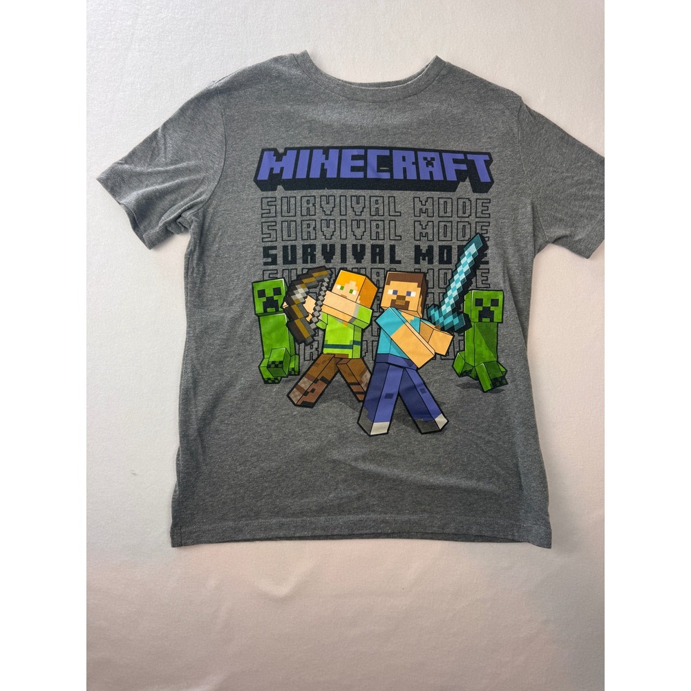 Old Navy Minecraft Survival Mode Graphic T-Shirt Gray Boys Size Large 10-12